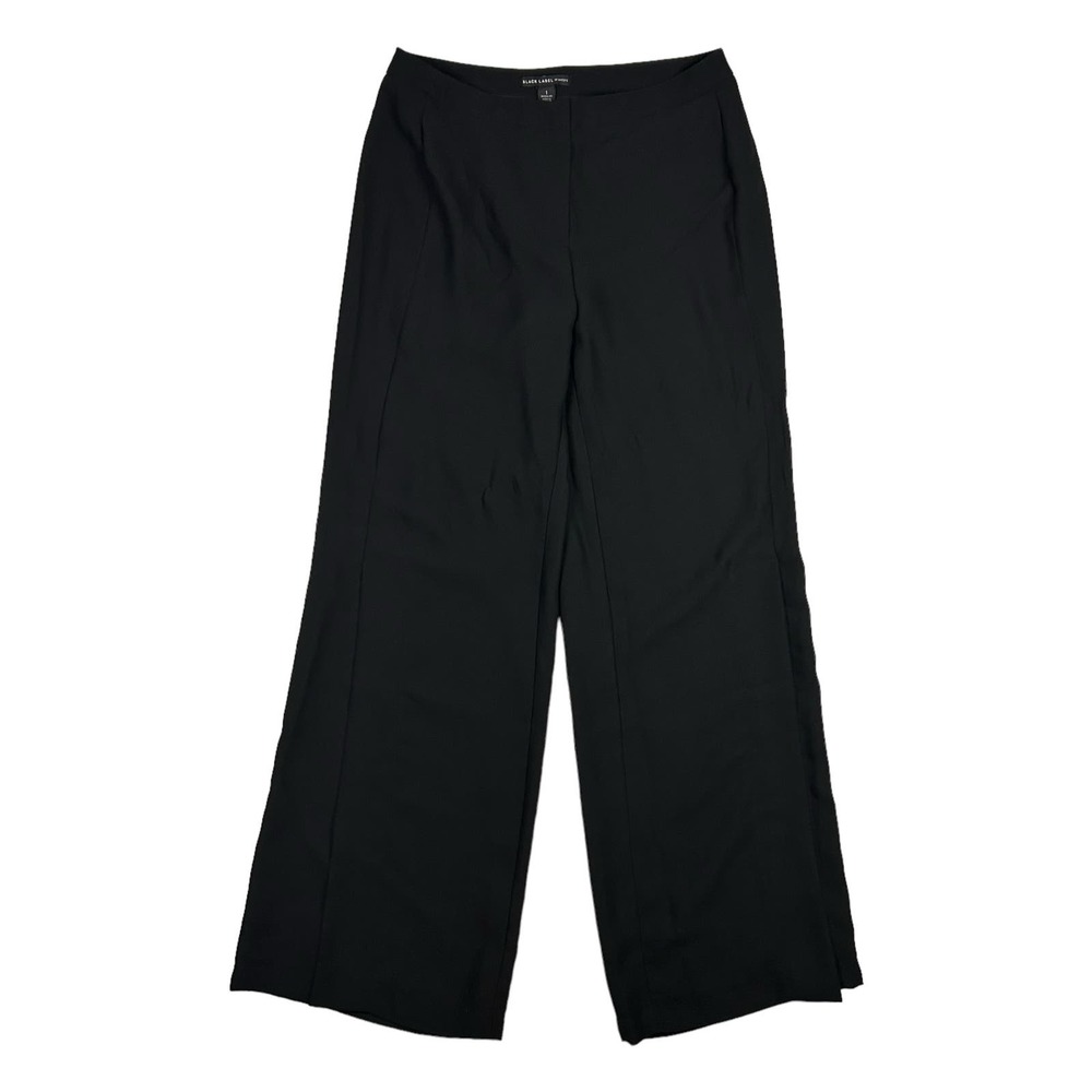 Chicos Black Label Size 1 US M Front Slit Pants High Rise Wide Leg Trouser Black